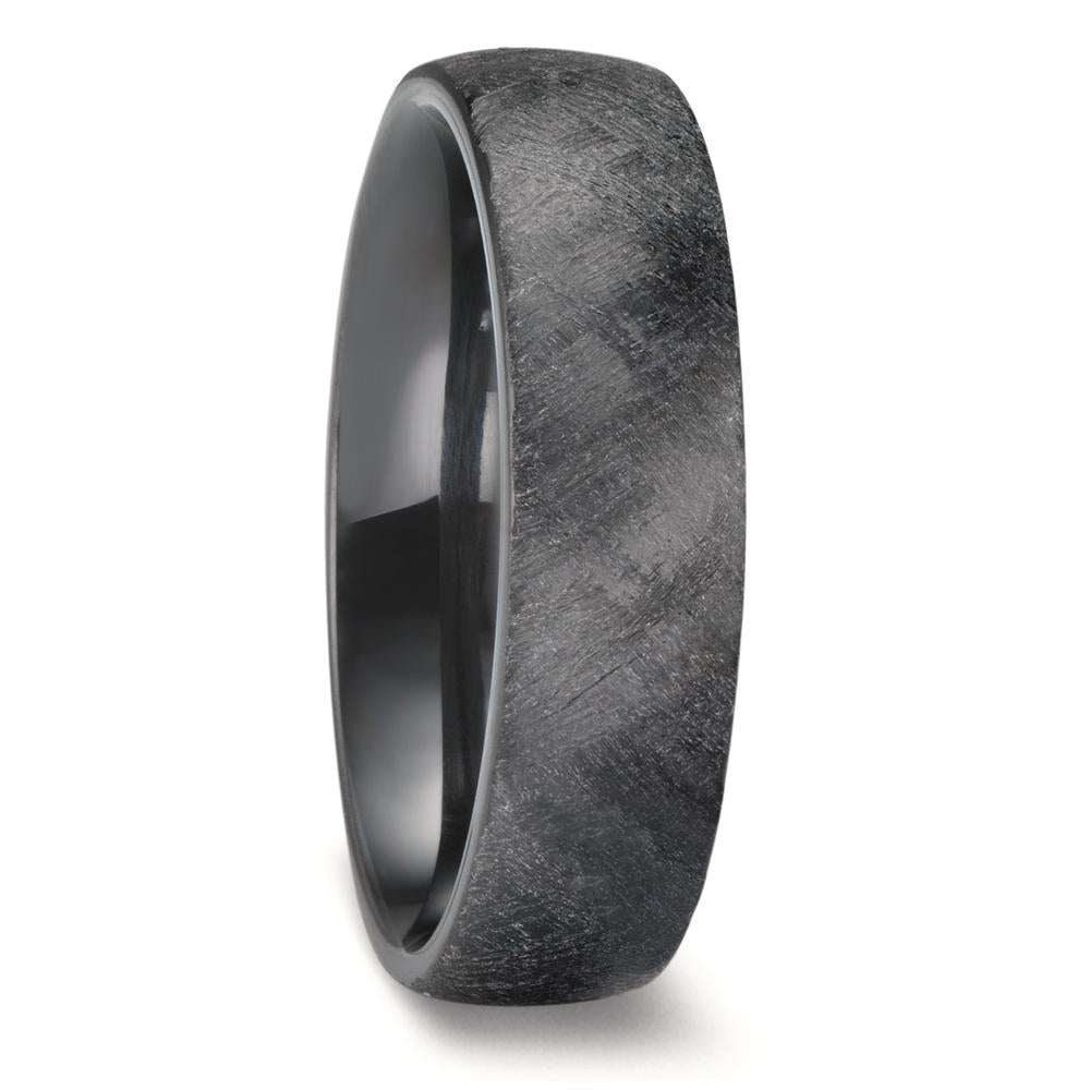 Black Zirconium wedding ring. Slight court shape and a rough, textured surface finish