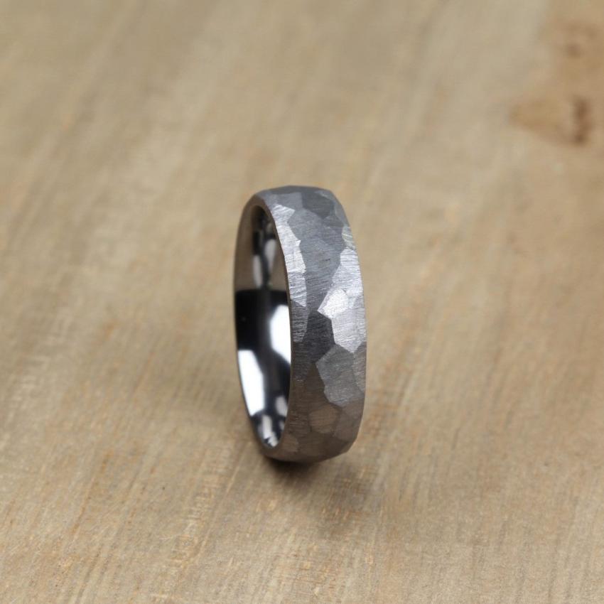 hammered tantalum wedding ring band brushed matte rugged organic look for men