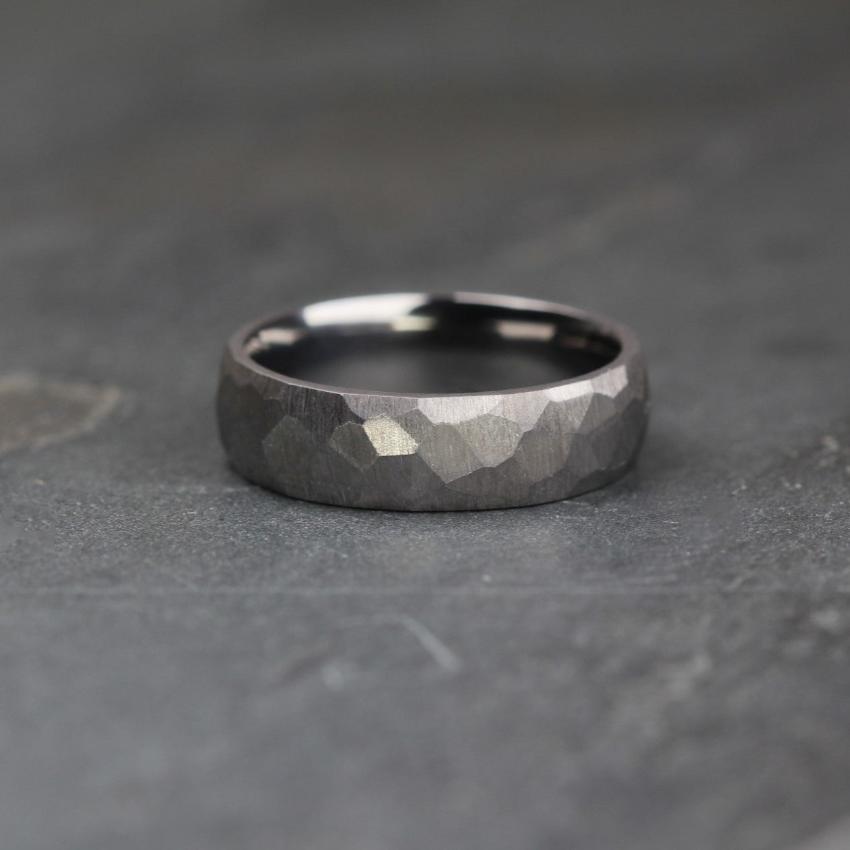 hammered tantalum wedding ring band brushed matte rugged organic look for men