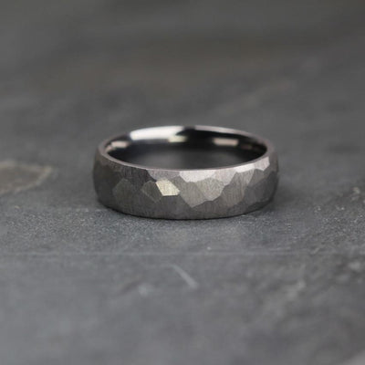 hammered tantalum wedding ring band brushed matte rugged organic look for men