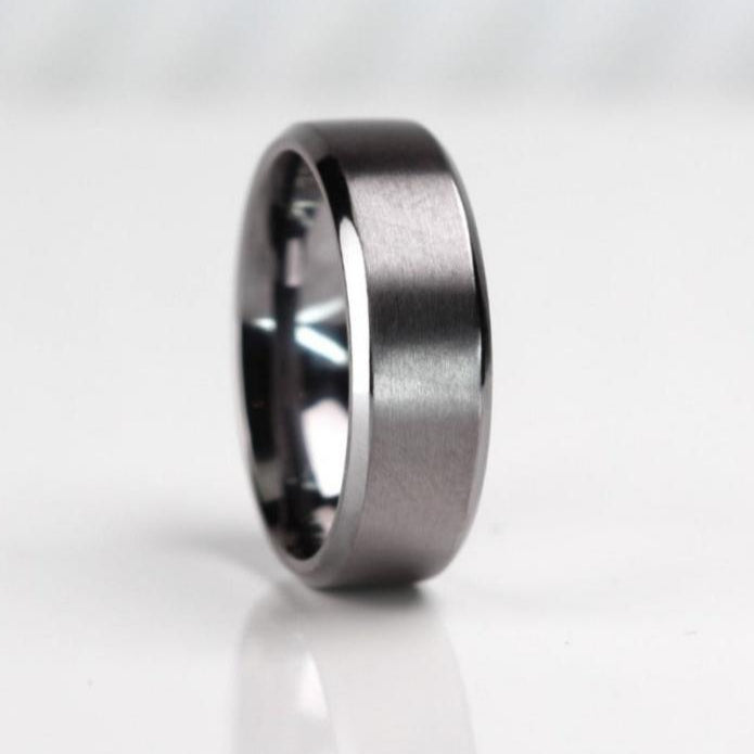7mm Bevelled edge Tantalum wedding ring band brushed with polished edges