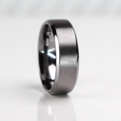 7mm Bevelled edge Tantalum wedding ring band brushed with polished edges