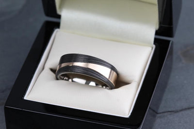 Carbon fibre and Bronze wedding ring band. black mans ring. black mans wedding ring band uk 8mm