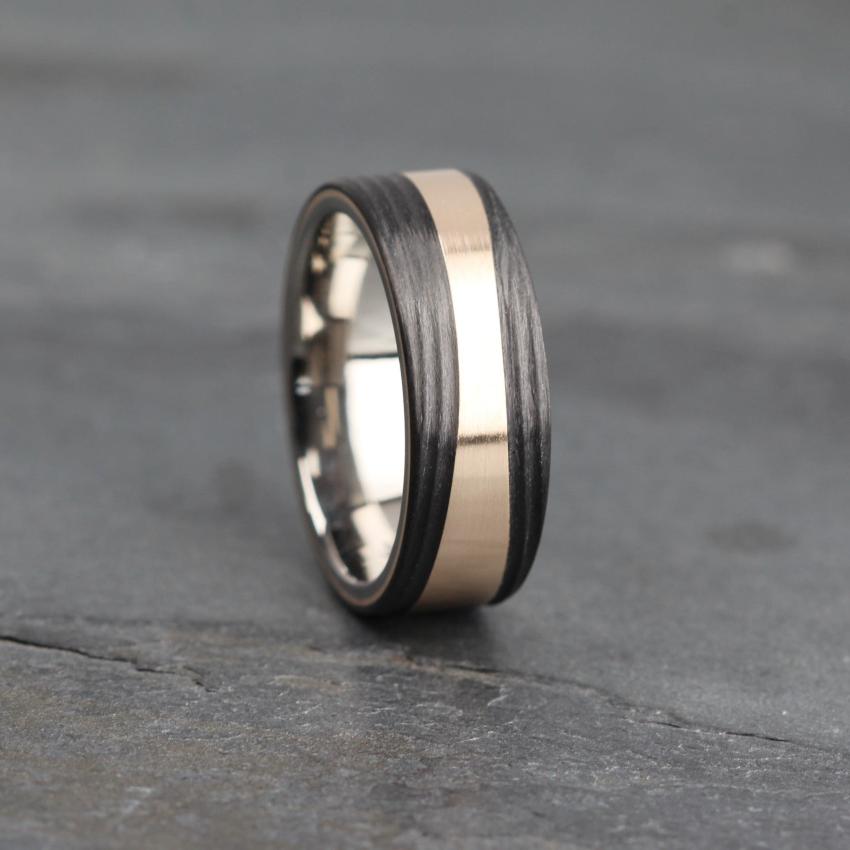 Bronze and Black Carbon Fibre Wedding Ring Band 8mm