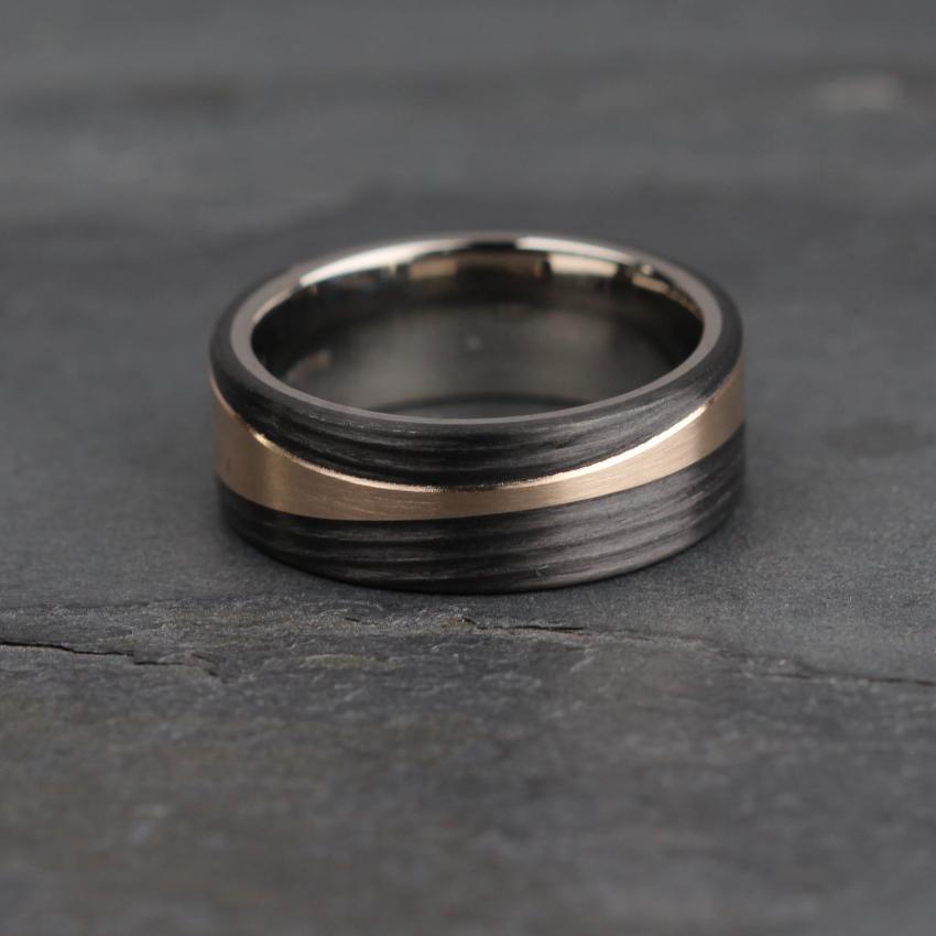 Carbon fibre and Bronze wedding ring band. black mans ring. black mans wedding ring band uk 8mm