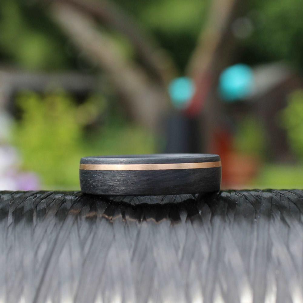 4mm Carbon Fibre & Rose Gold Inlay Wedding Ring band