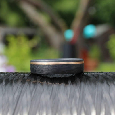 4mm Carbon Fibre & Rose Gold Inlay Wedding Ring band