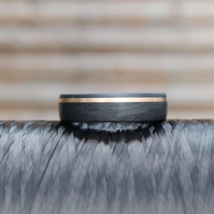 4.5mm Carbon black Fibre & Yellow Gold Inlay Wedding Ring band