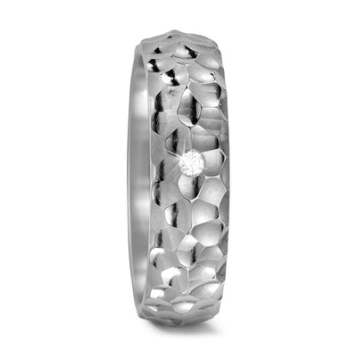 titanium and diamond wedding ring with  a hammered effect