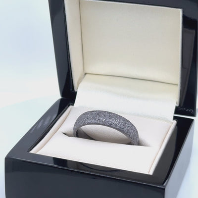 modern Tantalum textured finish court shape wedding ring for men and woman to look like meteorite 