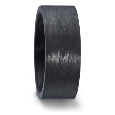 This plain Black Carbon Fibre wedding ring has a flat exterior profile, with a slightly cambered interior for a comfortable fit.  Both lightweight and durable, carbon fibre is also hypoallergenic; perfect for anyone with allergies. 