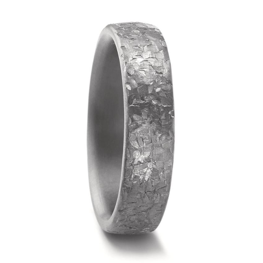 Tantalum wedding ring for men and woman with a heavily textured surface in a court shape brushed finish