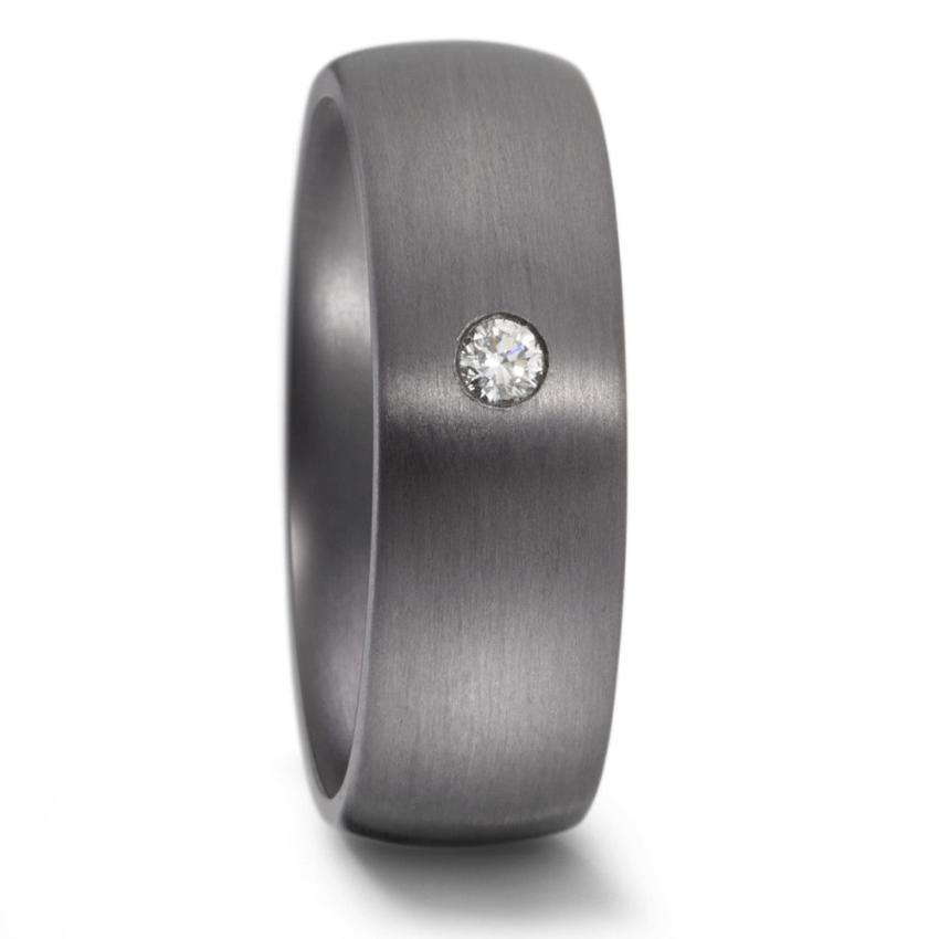 Tantalum wedding ring band. 7mm width set with a diamond. Free engraving