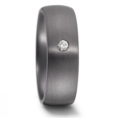 Tantalum wedding ring band. 7mm width set with a diamond. Free engraving