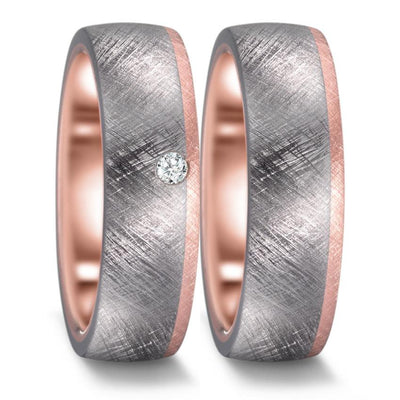 Tantalum, Diamond & 14K Rose Gold wedding Ring Set 